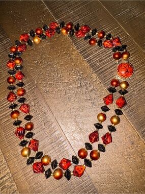 Red and Gold Beaded Necklace - Women Jewelry